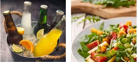 Getränke, Salate, Vor- und Nachspeise